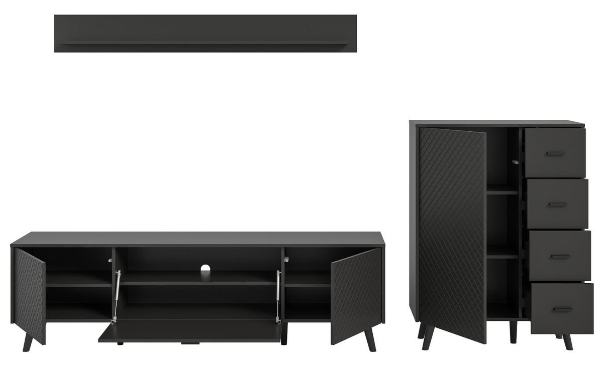 WOHNWAND grau matt 3-teilig 269 cm, Schrankwand mit Struktur - Schwarz/Grau, Holzwerkstoff/Metall (269/175/40cm) - Inn.Furn