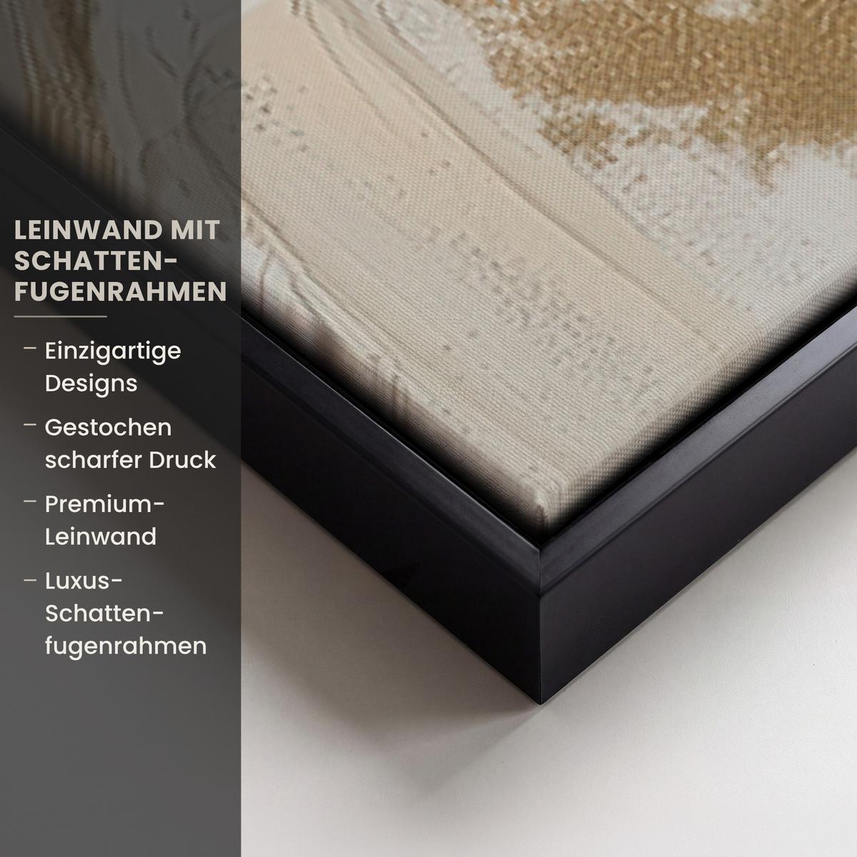 LEINWAND Bilder mit Rahmen - Gesicht - Frau - Blätter - Gold - 90x140 - Beige, Textil (90/140cm) - MuchoWow