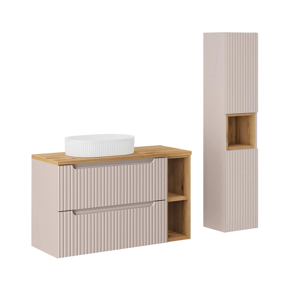BADMÖBEL 100.4cm Riva 2er-Set Kaschmir und Holz - Beige, Holzwerkstoff (100.4/59/40cm) - Petits-meubles