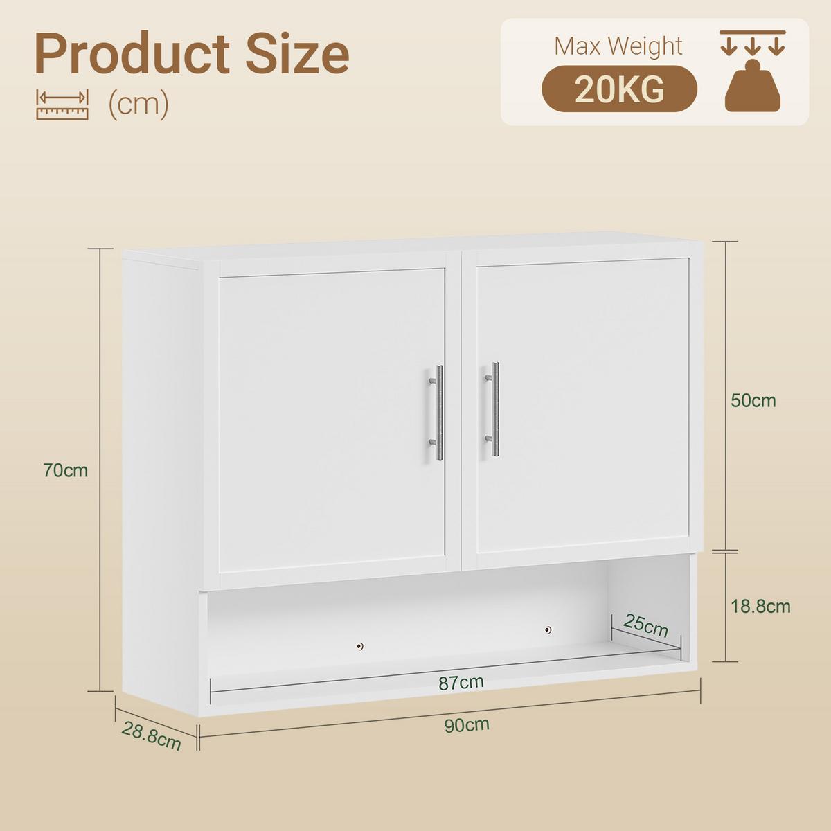 WANDSCHRANK mit offenen Fach und Doppeltüren BZR233-W - Weiß, Holzwerkstoff (90/28.5/70cm) - SoBuy