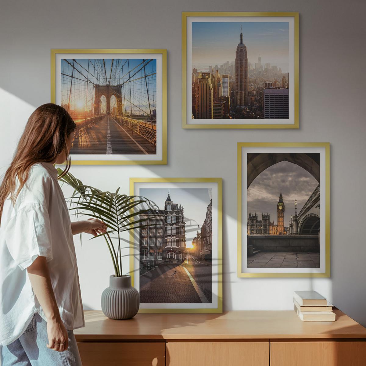 BILDER SET 4er Set - 50x50 cm & 40x60 cm Goldrahmen - London-Ansichtsgemälde-Set - Goldfarben, Kunststoff (50/50cm) - TULUP