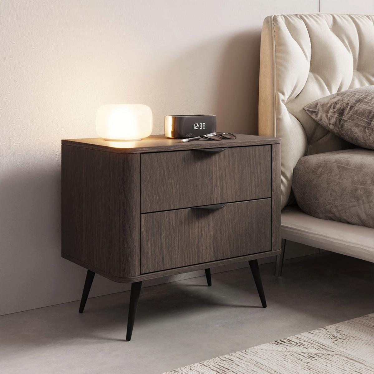 NACHTTISCH Veris Dunin-Eiche 63 cm - Dunkelbraun/Schwarz, Holzwerkstoff/Metall (63.2/55.3/38cm) - Selsey