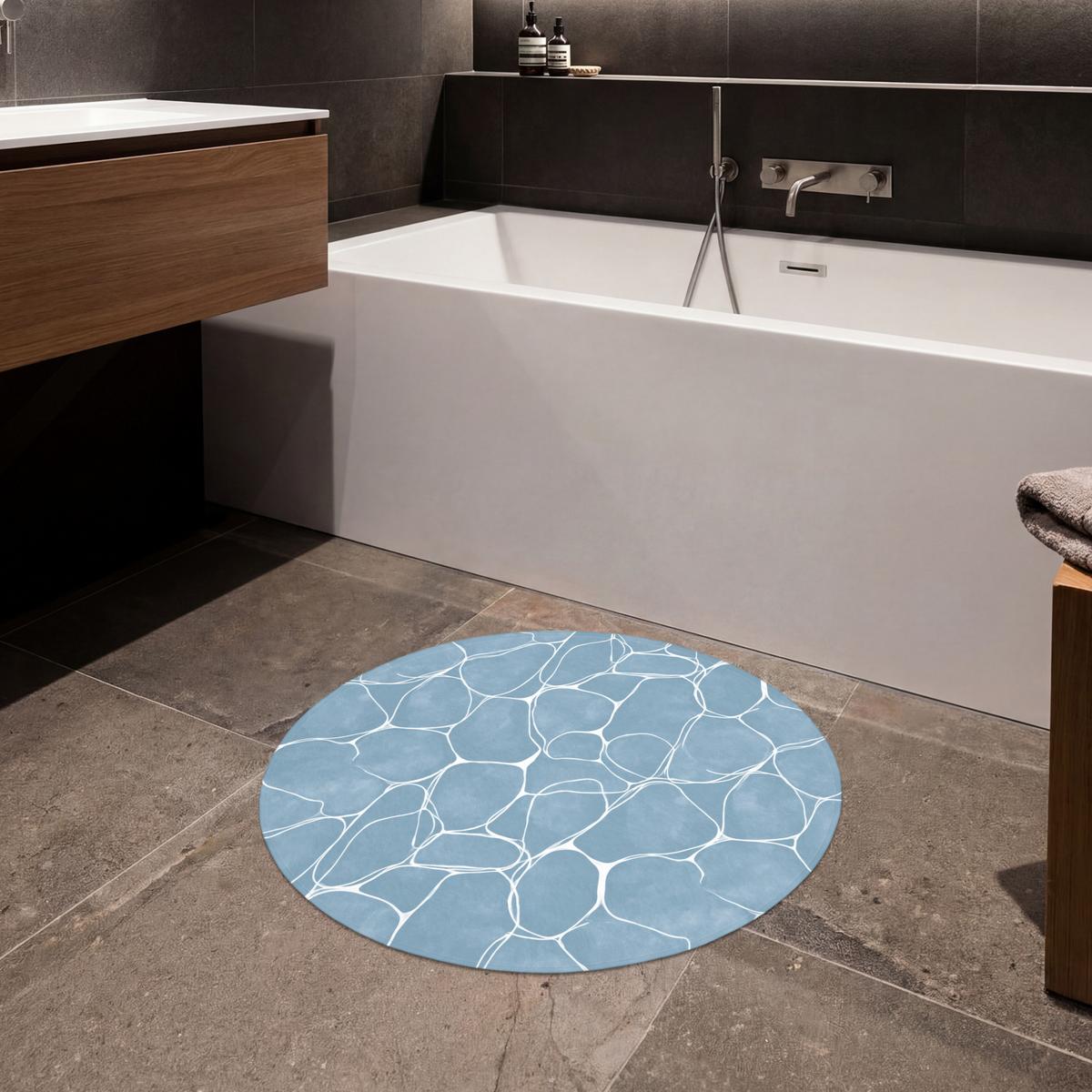 BADEMATTE Organisch - Muster - Blau Badvorleger 70x70 cm - Hellblau, Textil (70/70cm) - OnlyWow