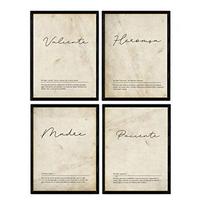 POSTER Set mit 4 Wortdefinitionen Mutter Weißen Nordic A3 Schwarzer Rahmen - Schwarz, Papier (29.7/3cm) - Nacnic