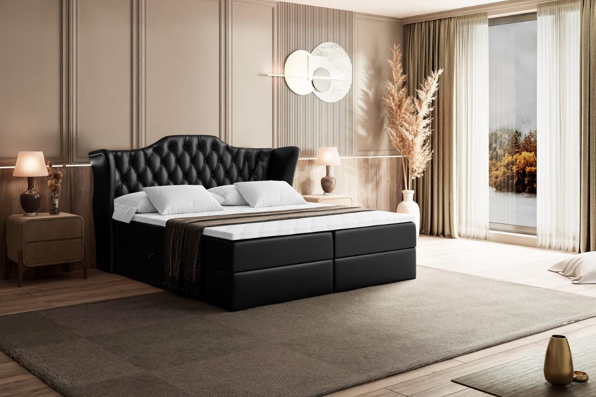 BOXBETT mit Matratze H4 und Lattenrost - VILA - 140x200 cm - H4 - Schwarz Hochglanz - Schwarz Hochglanz, Holzwerkstoff (140/200cm) - ALTDECOR