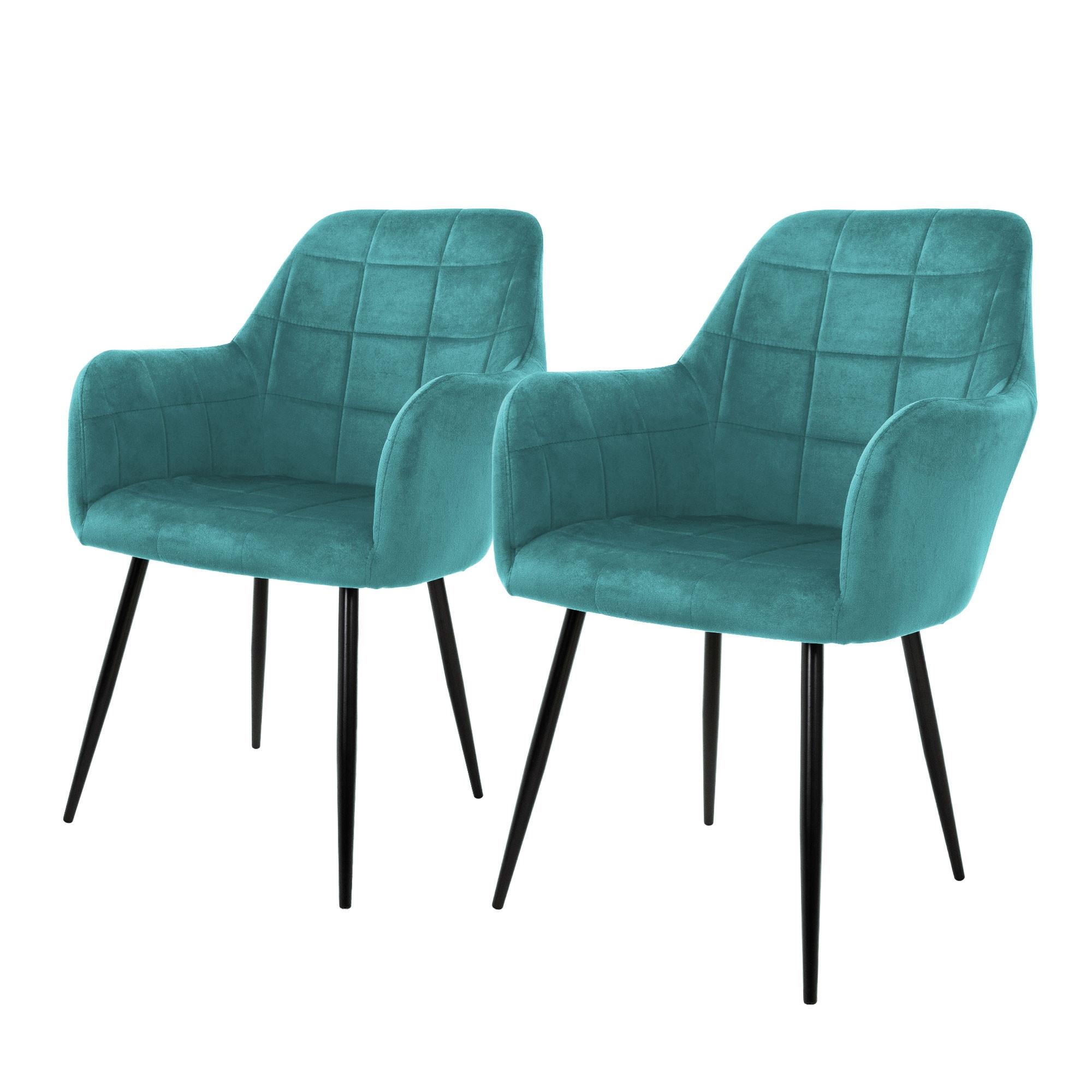 ESSZIMMERSTUHL 2er Set Petrol Samt - Türkis/Blau, Textil/Metall (60/84/58cm) - ML-DESIGN