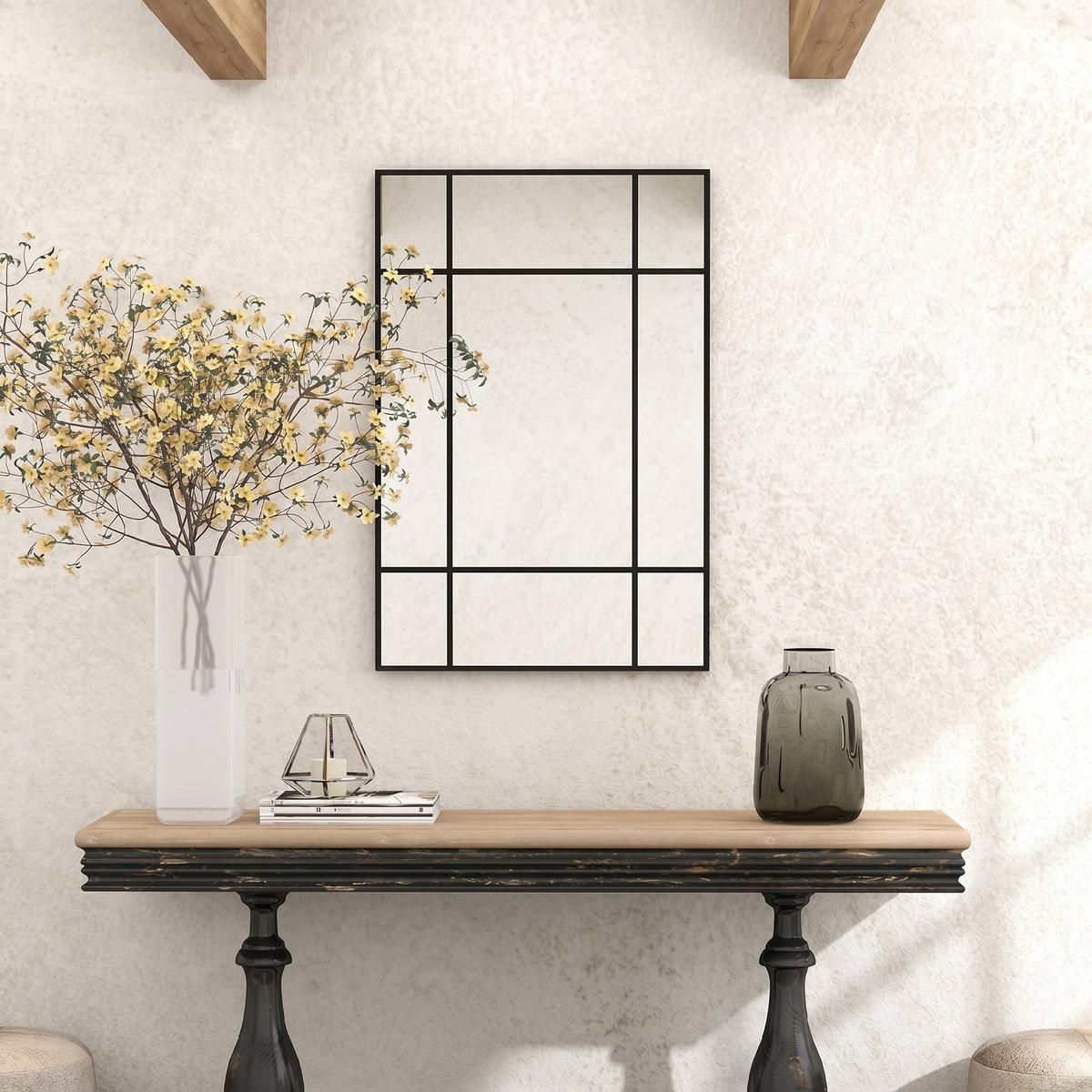 WANDSPIEGEL Glas Metall Schwarz - Schwarz, Metall (2/60/90cm) - HOMCOM