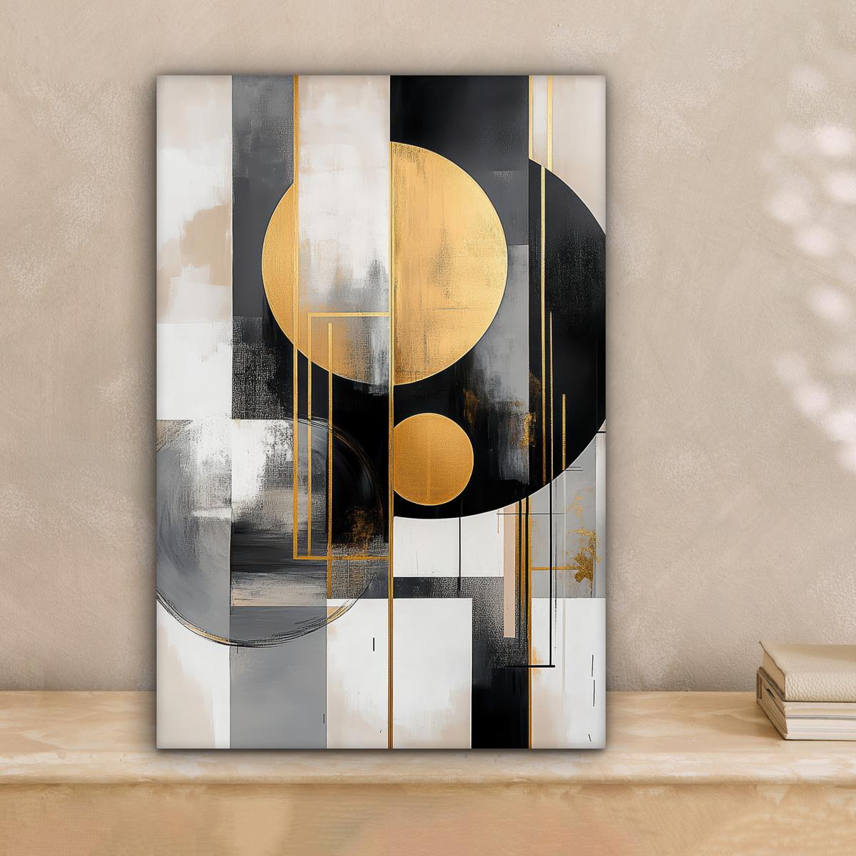 LEINWANDBILD Abstrakt - Gold - Silber - Formen - Ästhetisch - Modern Deko Wohnzimmer 20x30 cm - Goldfarben, Textil (20/30cm) - MuchoWow
