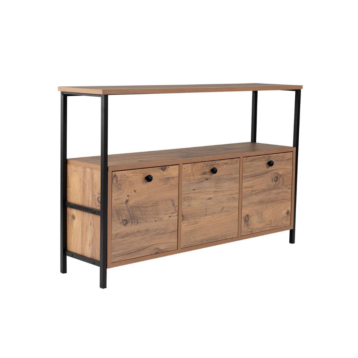 SIDEBOARD mit 3 Türen und 1 oberer Ablagefläche 120/29,5/77 cm - Schwarz/Kieferfarben, Holzwerkstoff (29.5/77/20.5cm) - Calicosy