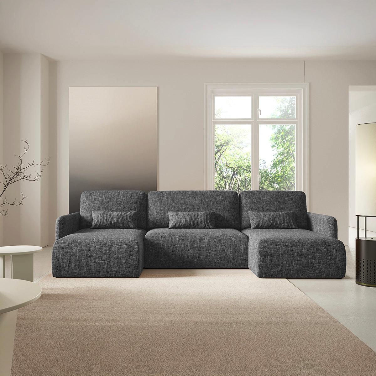PANORAMASOFA Lazarus 4 Sitzplätze Dunkelgrau - Grau, Holz (290/86/148cm) - Petits-meubles