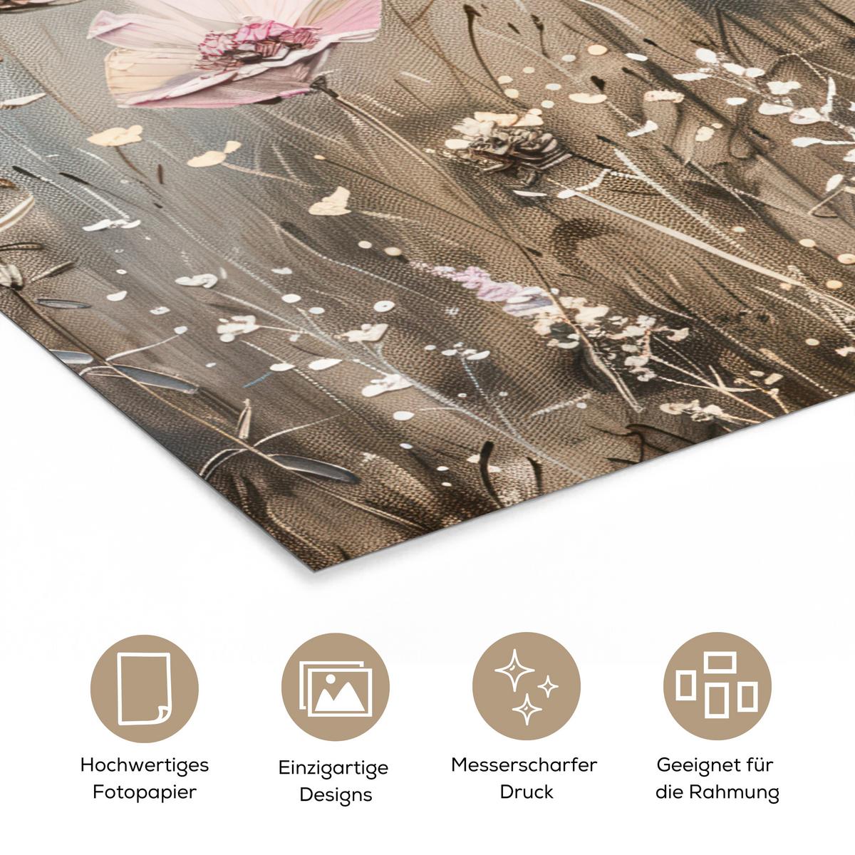 POSTER Blumen - Rosa - Modern - Beige Deko Wohnzimmer 60x80 cm - Beige, Papier (60/80/0.1cm) - MuchoWow