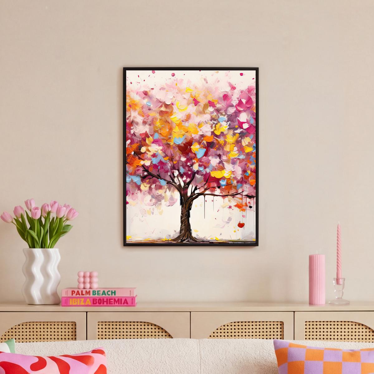 LEINWAND Bilder mit Rahmen - Aquarell - Baum - Kunst - Abstrakt - 60x80 - Multicolor, Textil (60/80cm) - MuchoWow