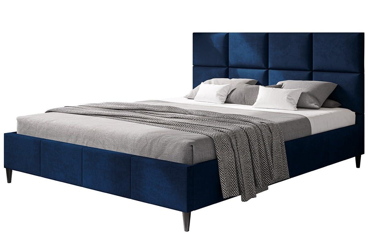 POLSTERBETT LUX Roma mit Kopfteil, 160 x 200 cm, Doppelbett mit Lattenrost aus Holz, Velourstoff Dunkelblau, Füße in Farbe: Schwarz - Dunkelblau, Holz/Textil (160/200cm) - Alpi-Möbel