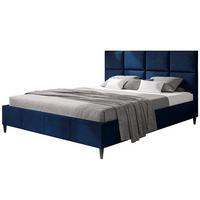 POLSTERBETT LUX Roma mit Kopfteil, 160 x 200 cm, Doppelbett mit Lattenrost aus Holz, Velourstoff Dunkelblau, Füße in Farbe: Schwarz - Dunkelblau, Holz/Textil (160/200cm) - Alpi-Möbel