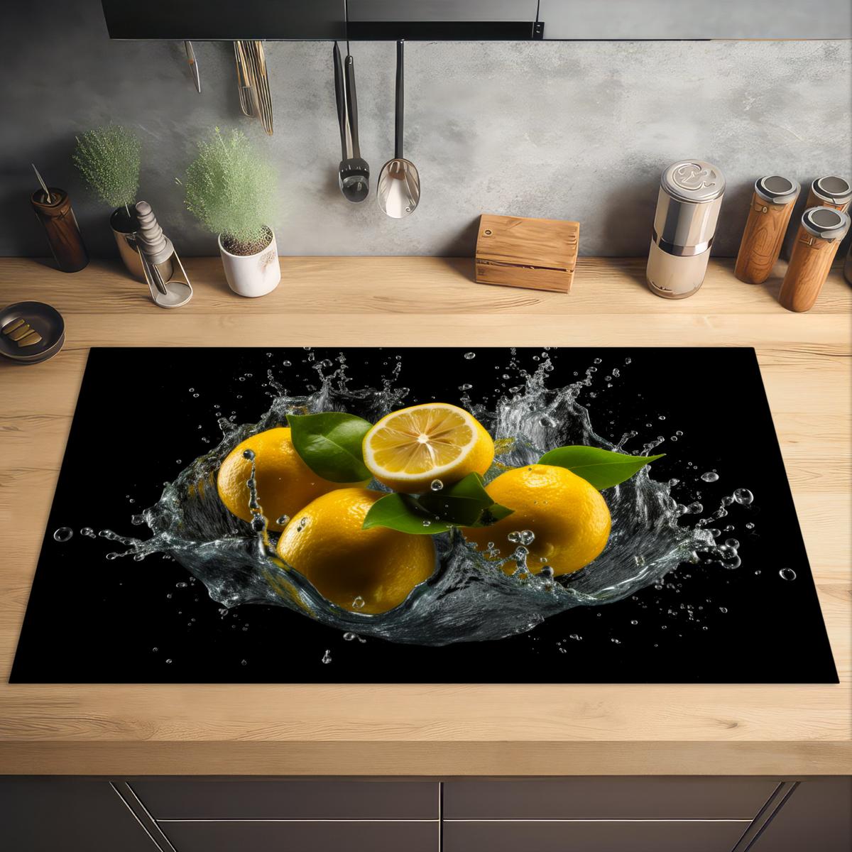 HERDABDECKPLATTE Zitrone - Obst - Gelb - Schwarz Induktionsschutz 91.6x52.7 cm - Gelb, Kunststoff (91.6/52.7/0.2cm) - MuchoWow