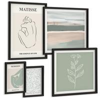 BILDER SET 5er Set - 50x50 cm & 20x30 cm & 40x60 cm Schwarzer Rahmen - Abstrakte Pflanzenformen - Schwarz, Kunststoff (40/60cm) - TULUP