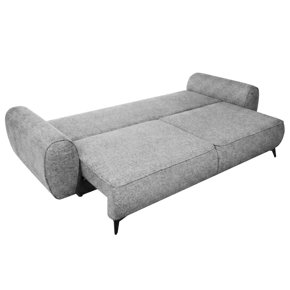SCHLAFSOFA Vito 3-Sitzer mit Bettkasten, DL-System, Chenille-Stoff, Hellgrau - Hellgrau/Schwarz, Textil (256/90/99cm) - Beautysofa