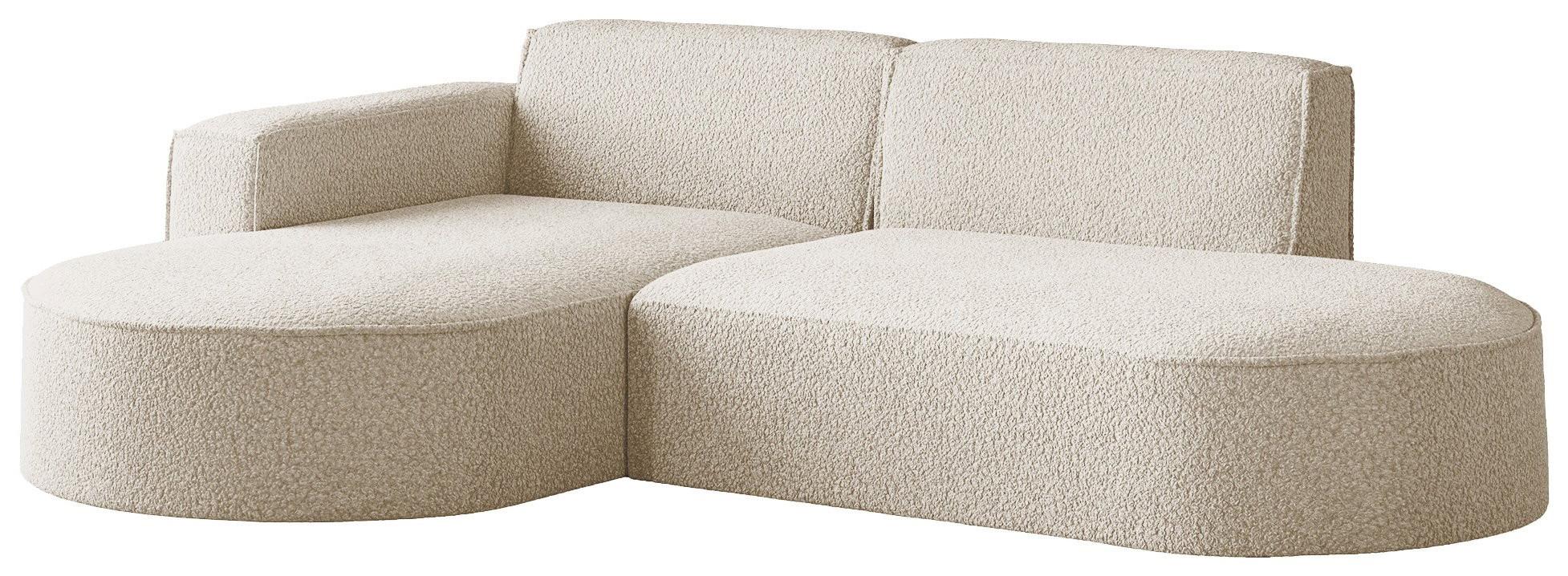 ECKSOFA Hana L-Form 3-Sitzer Ecke Links, Boucle, Creme 241/73/168 cm - Creme/Schwarz, Textil/Metall (241/168cm) - WFL GROUP