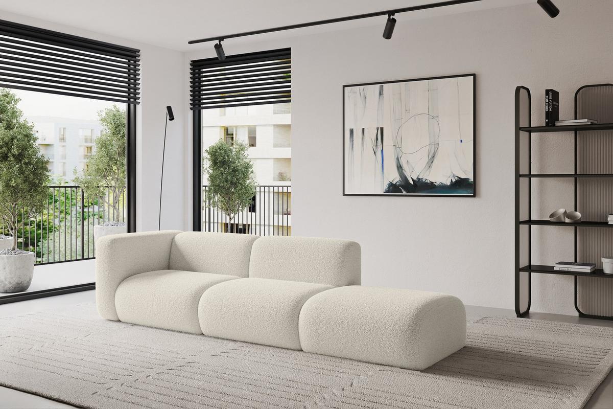 SOFA Ottomane Links MIRA-S3 296x89x70 Beige Bouclé - Kaschmir/Beige, Holzwerkstoff/Kunststoff (296/70/89cm) - ALTDECOR