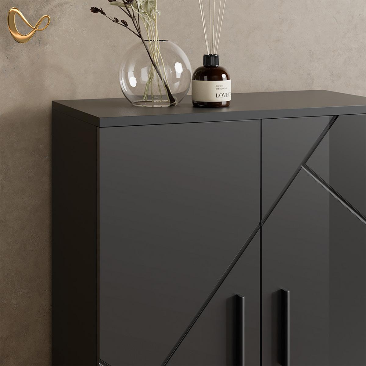 BADMÖBEL-SET Ronco Anthrazit Hochglanz 4 Teile, mit Schubladenschrank und Midischrank - Schwarz Hochglanz, Holzwerkstoff (80/58/41cm) - Livinity®