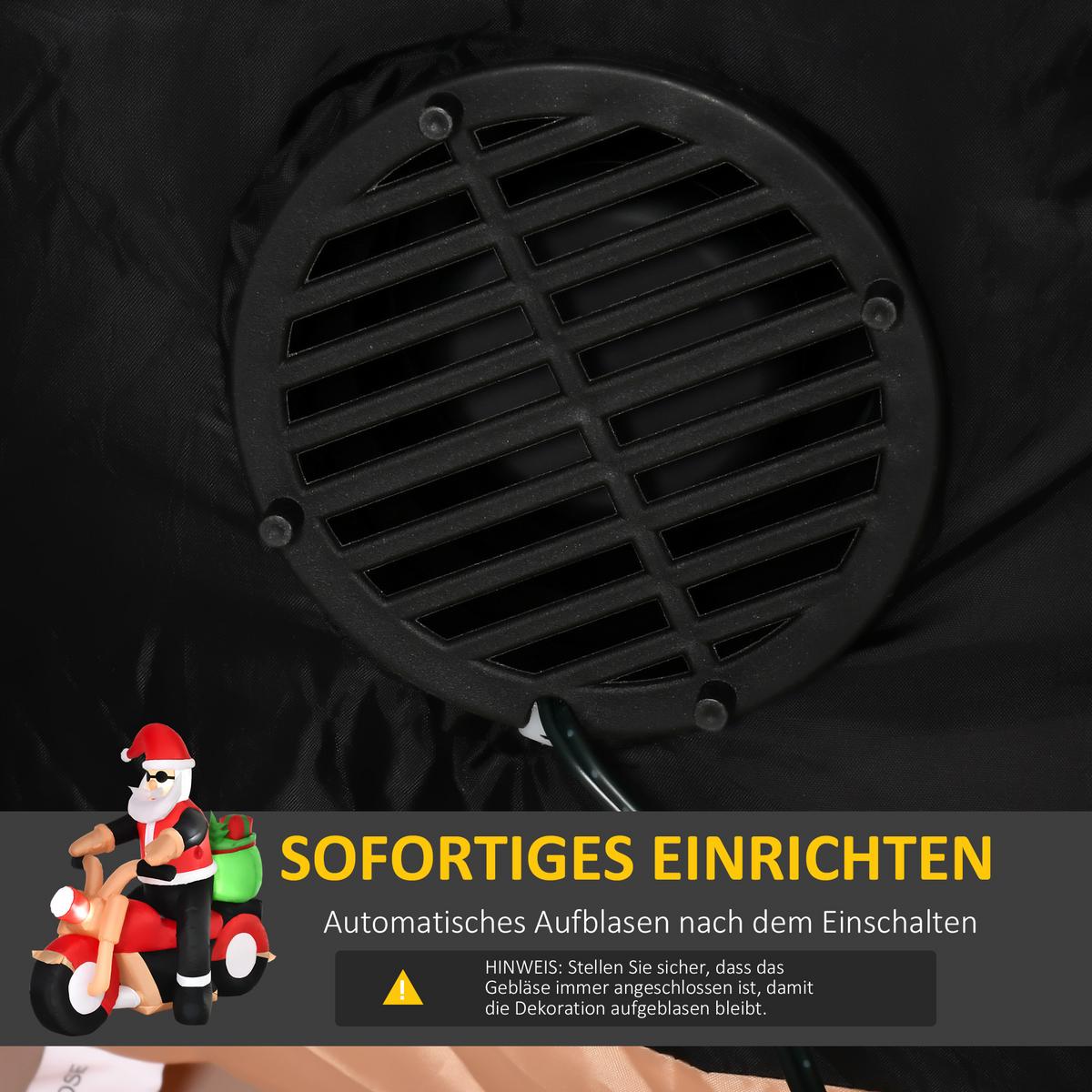 AUFBLASBARER Weihnachtsmann auf einem Motorrad 165 cm Santa Claus Geschenk LED - Multicolor, Kunststoff (90/165/180cm) - HOMCOM