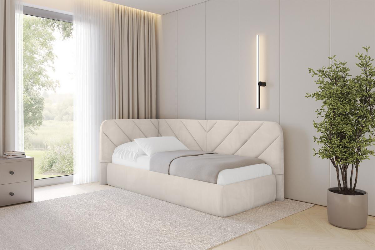 EINZELLBETT Jugendbett mit Bettkasten und Matratze H3/H4, Rechts - FIKY 90x200 Beige - Sandfarben, Holzwerkstoff/Textil (90/200cm) - ALTDECOR