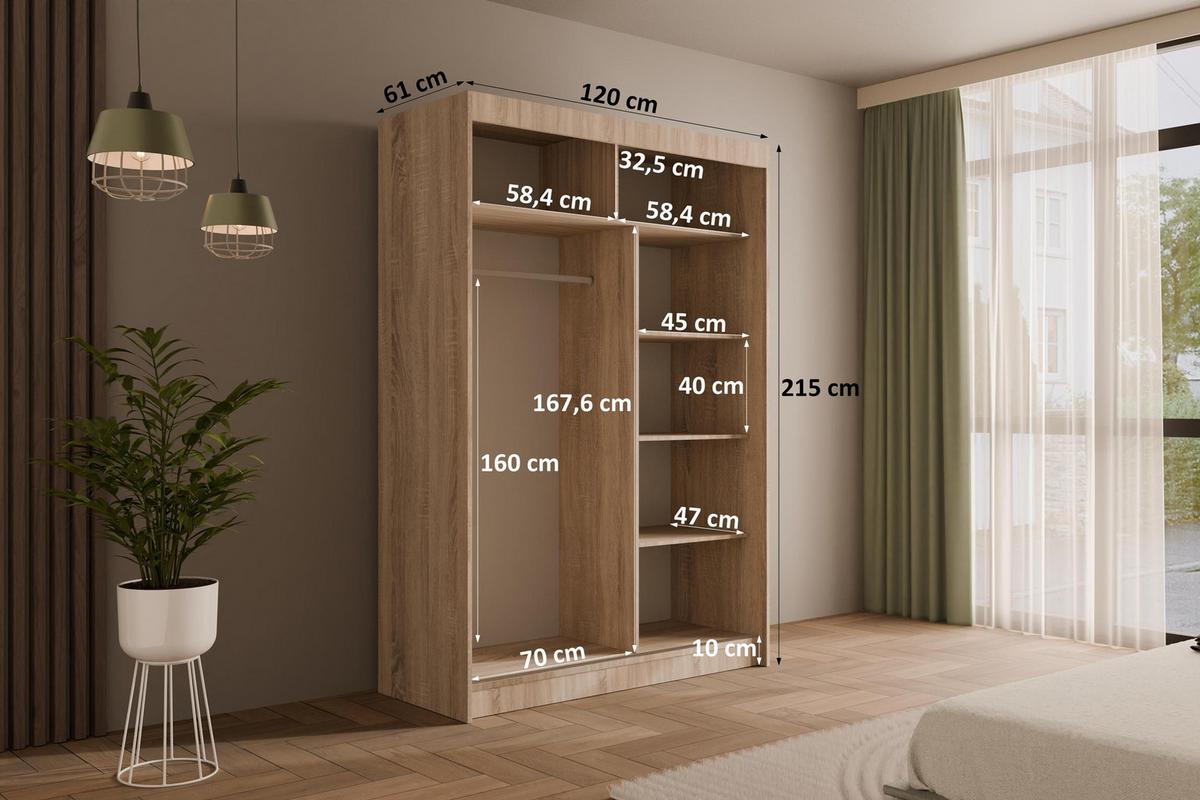 KLEIDERSCHRANK VESLI - 120 cm - Sonoma Eiche|Weiß - Weiß/Sonoma Eiche, Holzwerkstoff (120/215/61cm) - ALTDECOR