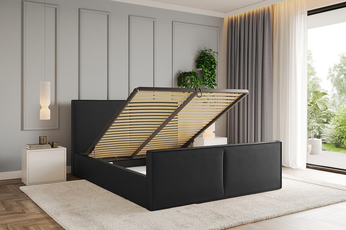 POLSTERBETT mit Bettkasten, Fußteil und Lattenrost, Boxbett ohne Matratze - EMMI-Z 180x200 Schwarz Kunstleder - Schwarz Hochglanz, Holzwerkstoff/Textil (180/200cm) - ALTDECOR