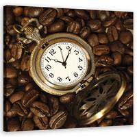 WANDBILD kaffeebohnen und uhr - Braun, Textil (30/30cm) - Feeby
