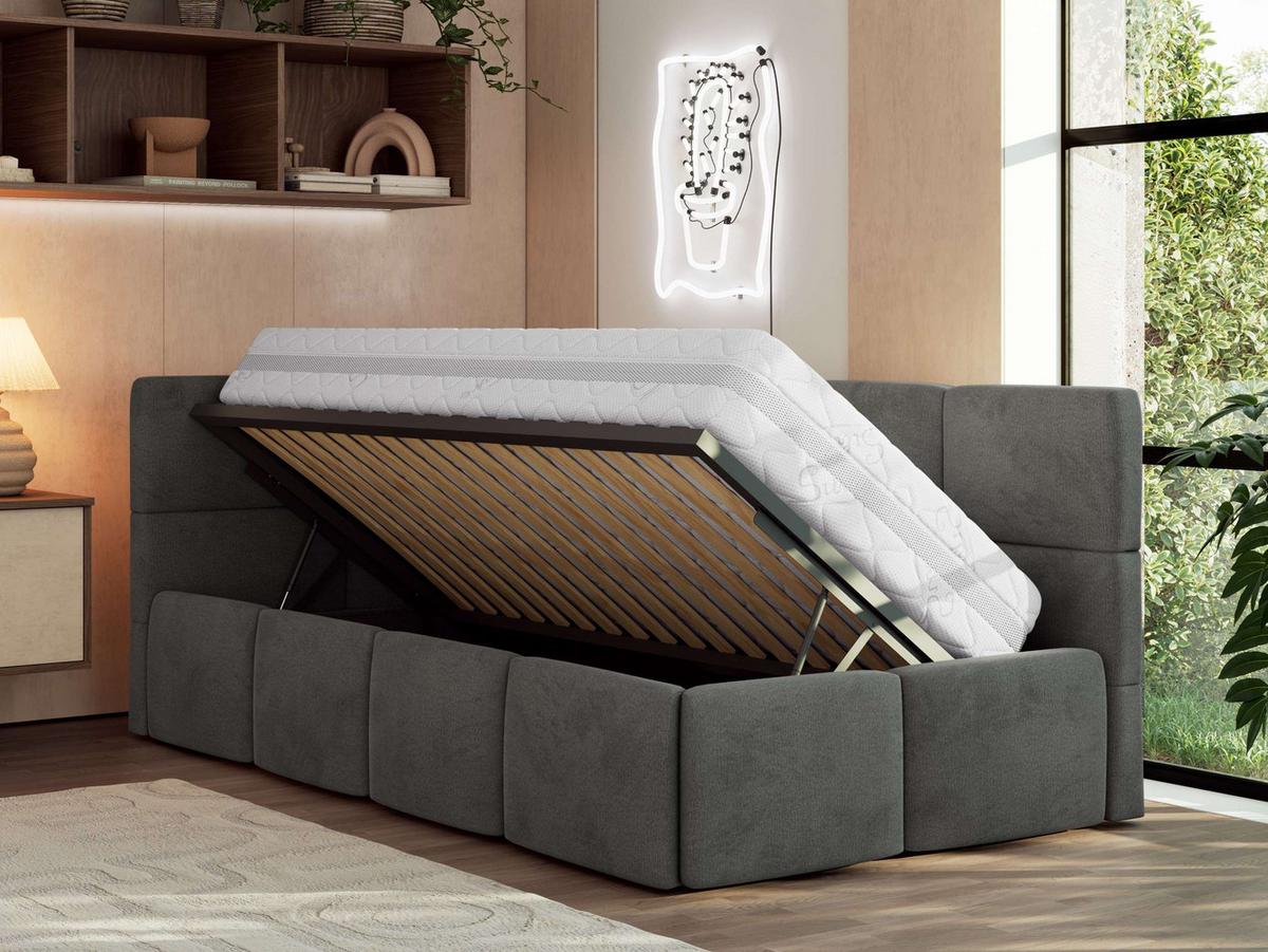 JUGENDBETT ARVO 90/200 - Dunkelgrau Velvet - Multipocket-Matratze - Links Seite - Dunkelgrau, Textil (90/200cm) - MKS
