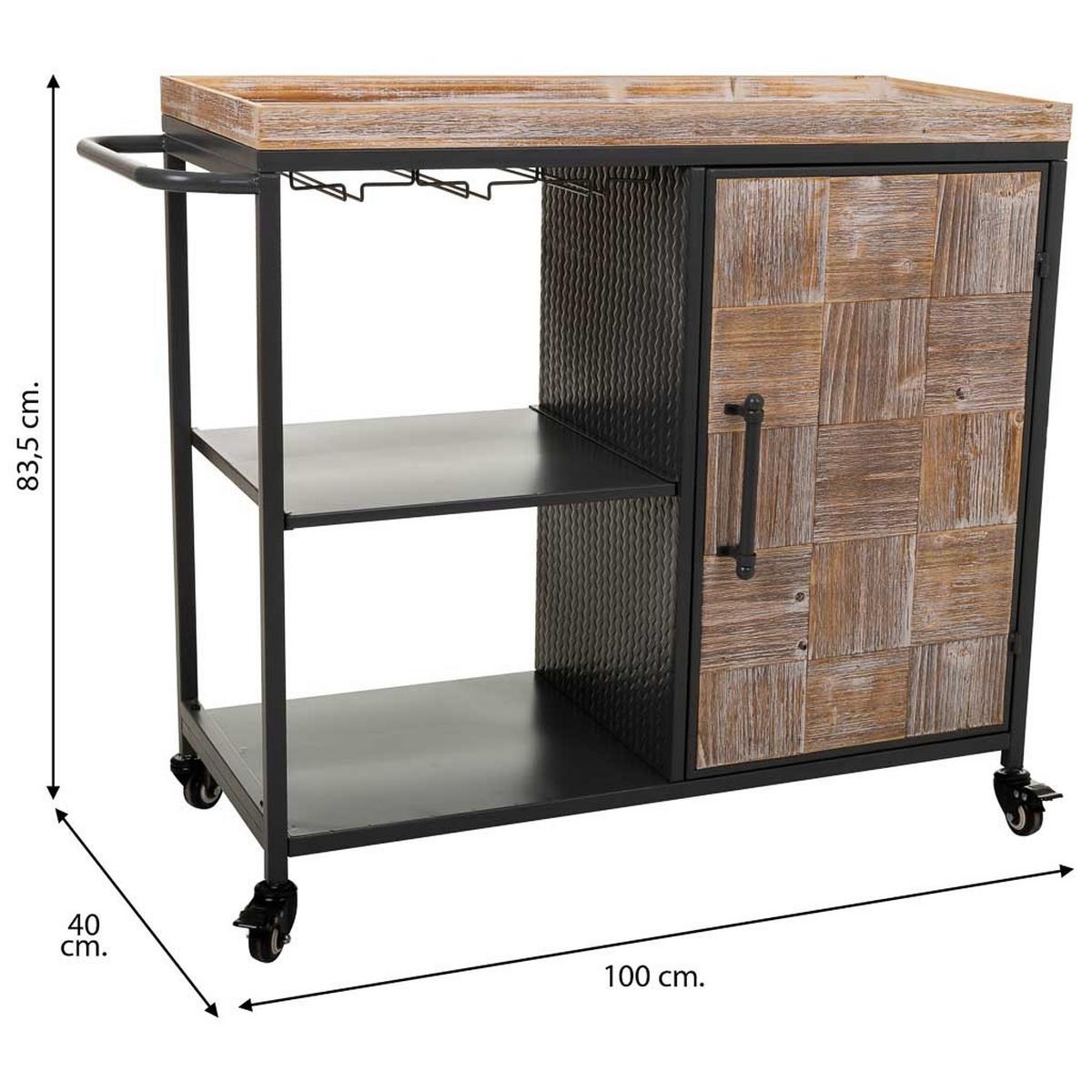 WEINREGAL mit Rädern aus Holz und grauem Metall 100x40x84 - Braun, Metall (100/83.5/40cm) - Wanderlust