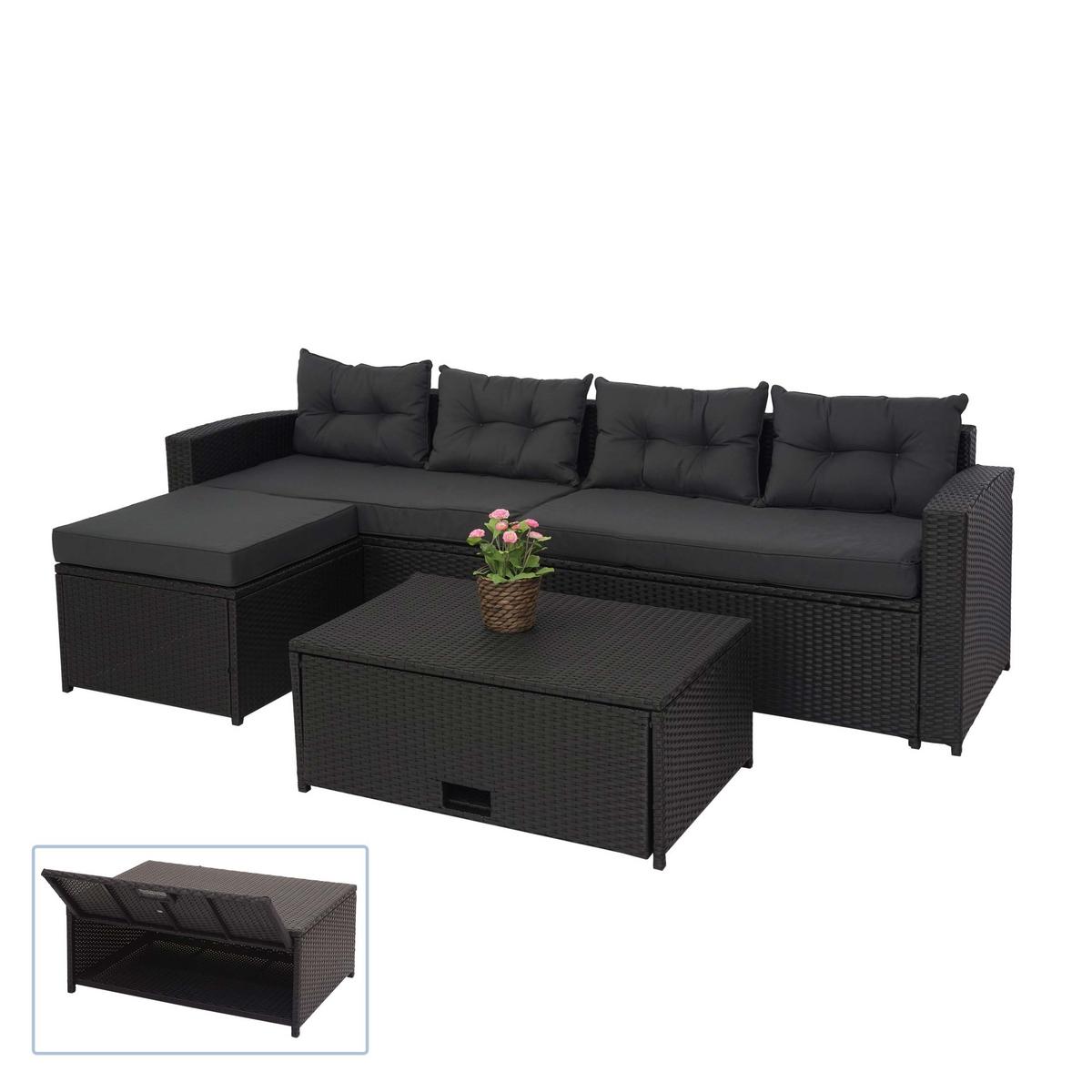 POLY-RATTAN GARNITUR Schwarz, Anthrazit - Anthrazit/Schwarz, Kunststoff - MCW