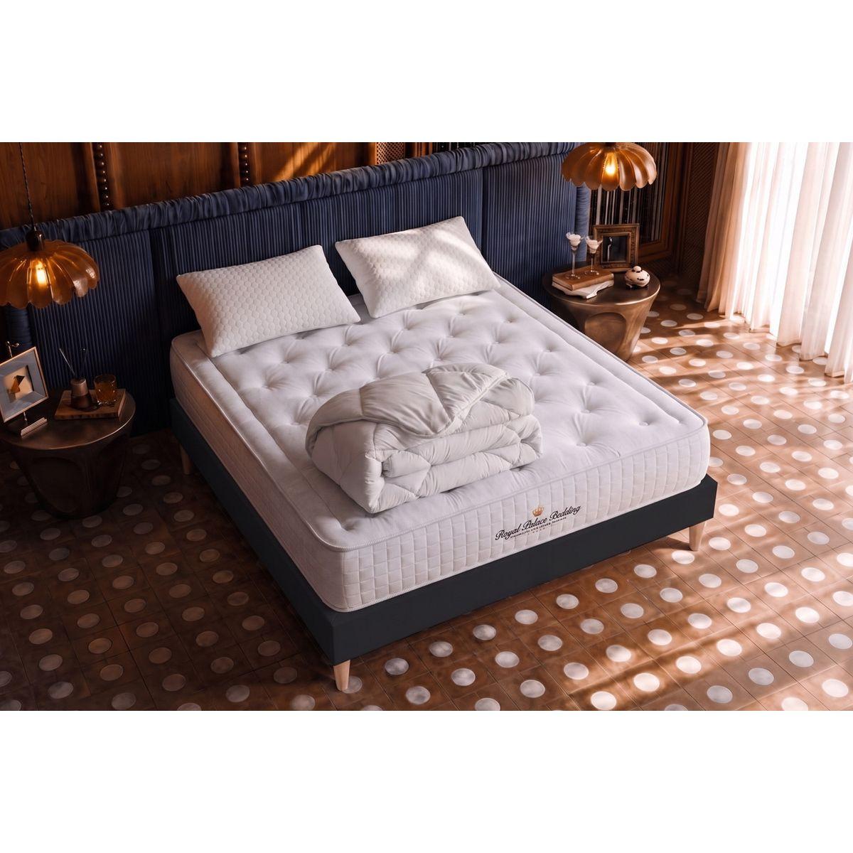 BETT Buckingham Memory-Schaum 160 x 200 cm h1 - Kit Bettgestell Schwarz - Mit Kissen und Bettdecke - Beige/Schwarz, Karton/Holz (160/200cm) - ROYAL PALACE BEDDING