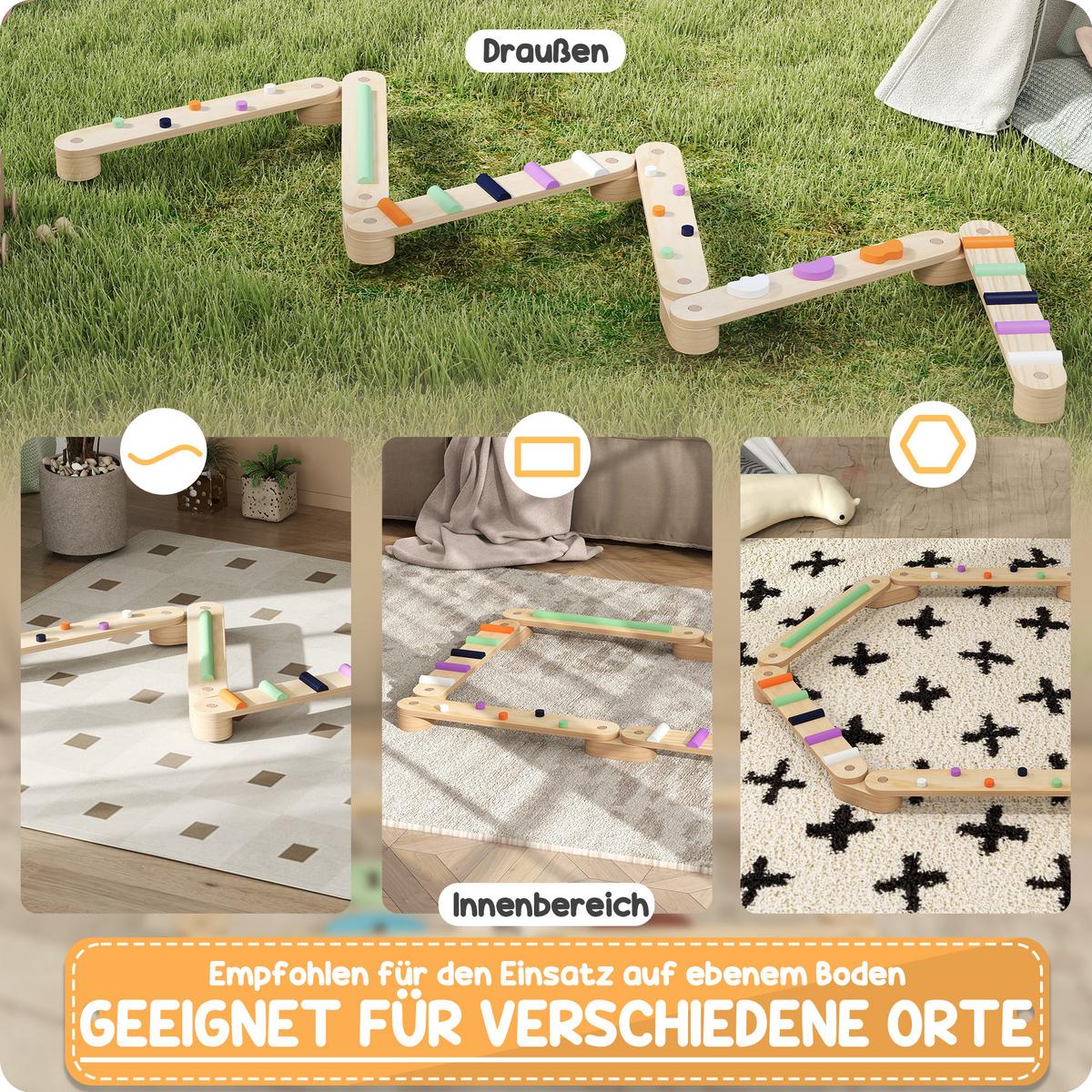 BALANCEBALKEN-KINDERSET aus Holz, 3-8 Jahre, zweiseitig, für Koordination - Multicolor, Holzwerkstoff (115/8.5/130cm) - AIYAPLAY