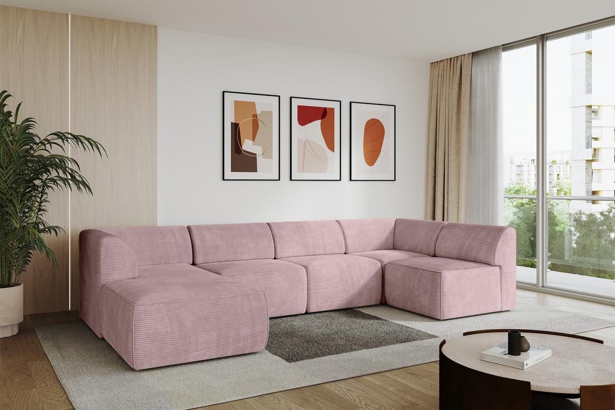 WOHNLANDSCHAFT Ottomane Links MOVO-L 345x180x78 cm Rosa Cord - Rosa, Holzwerkstoff/Kunststoff (345/78/180cm) - ALTDECOR
