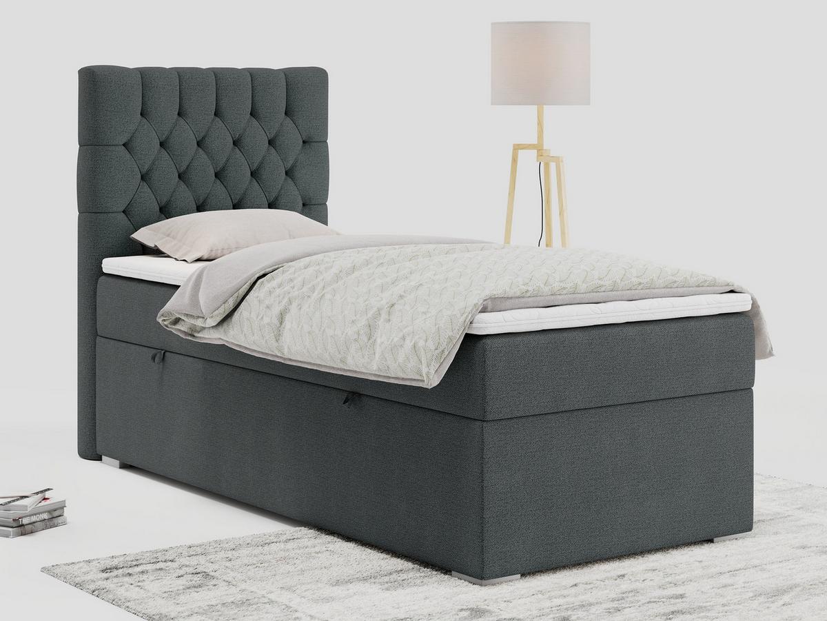 BOXBETT PERA 90/200 Dunkelgrau Struktur - H3 - Links Seite - Dunkelgrau, Holz/Textil (90/200cm) - MKS