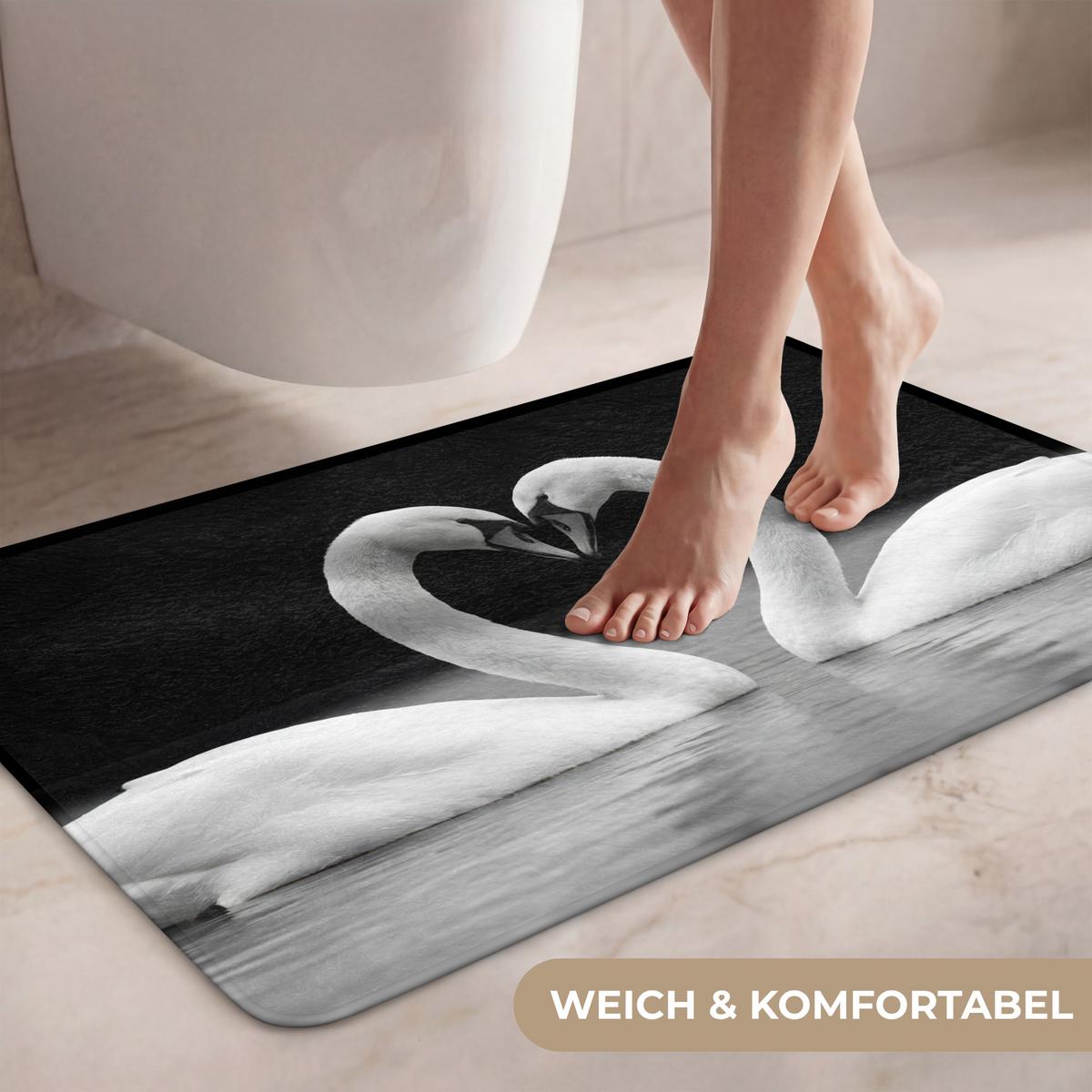 WC-VORLEGER Schwäne - Herz - Schwarz - Weiß Toilettenteppich 80x50 cm - Schwarz, Textil (80/1cm) - OnlyWow