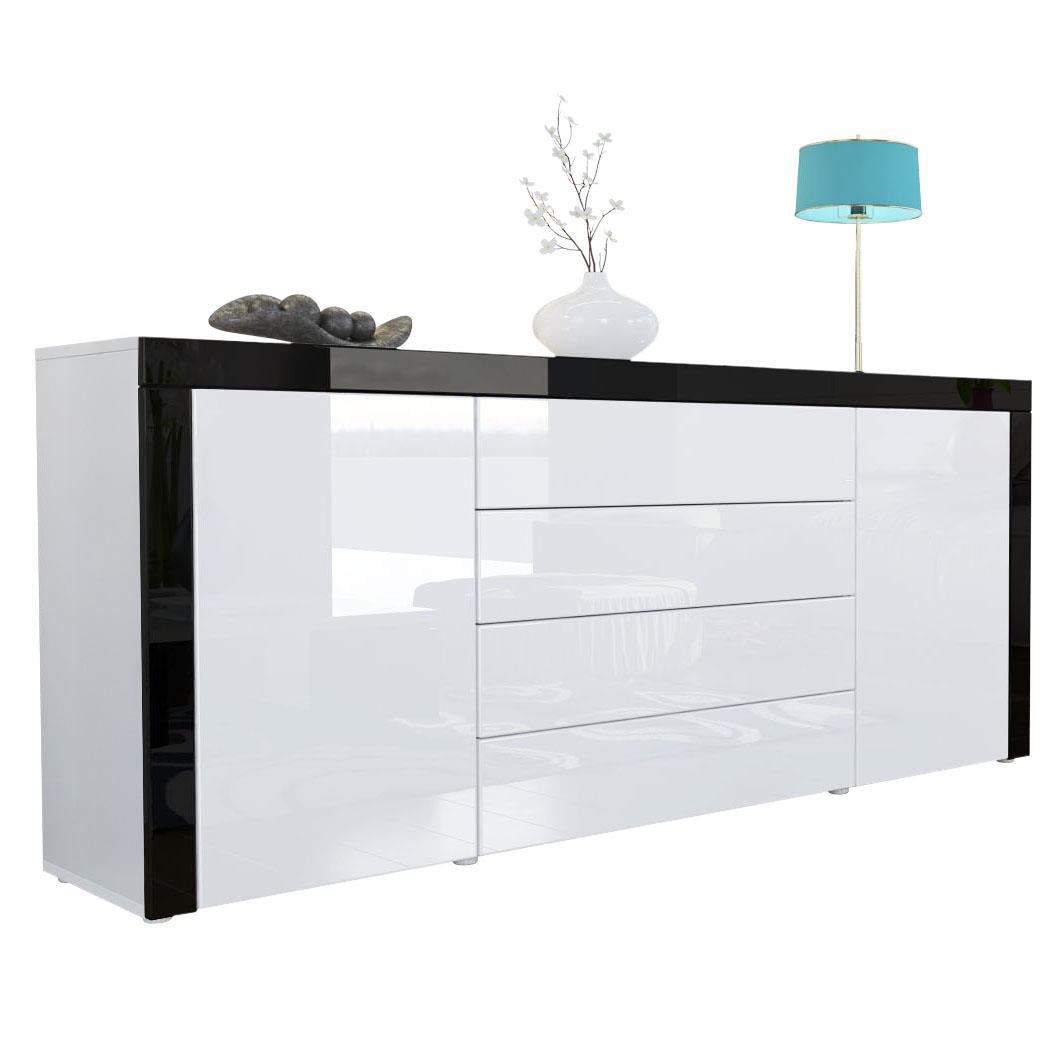 SIDEBOARD La Paz Weiß Hochglanz / Schwarz Hochglanz - Schwarz, Holzwerkstoff (167/72/35cm) - Vladon