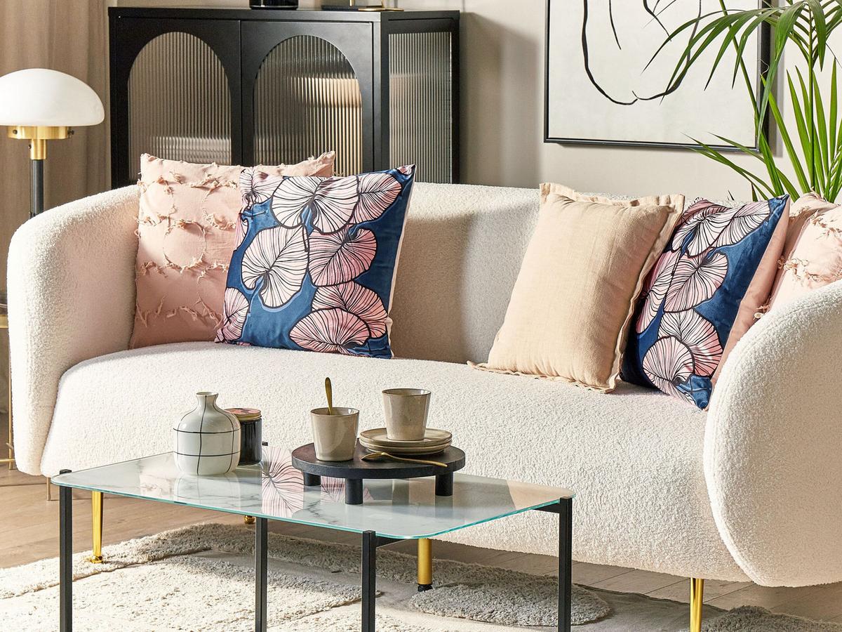 DEKOKISSEN 2er-Set Dunkelblau 45/45 cm Chrysanthemum - Dunkelblau, Textil (45/45cm) - Beliani