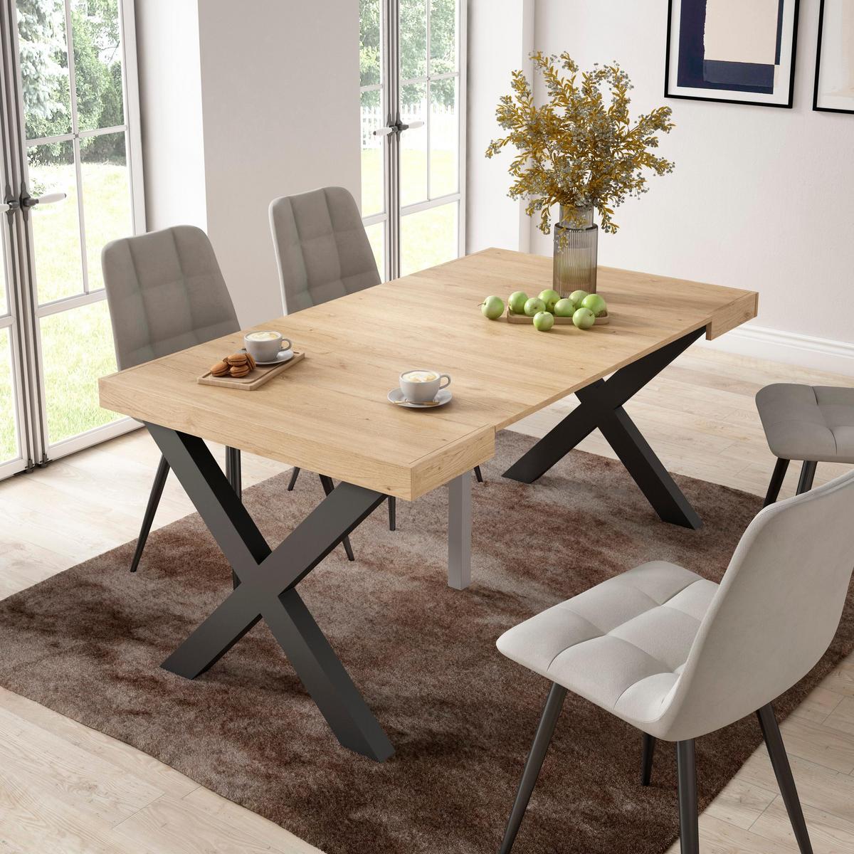 KONSOLENTISCH ausziehbar 58 bis 160cm, für 8 Gäste, eiche, 90/58/73cm - Eichefarben/Schwarz, Holzwerkstoff (90/160/73cm) - Skraut Home