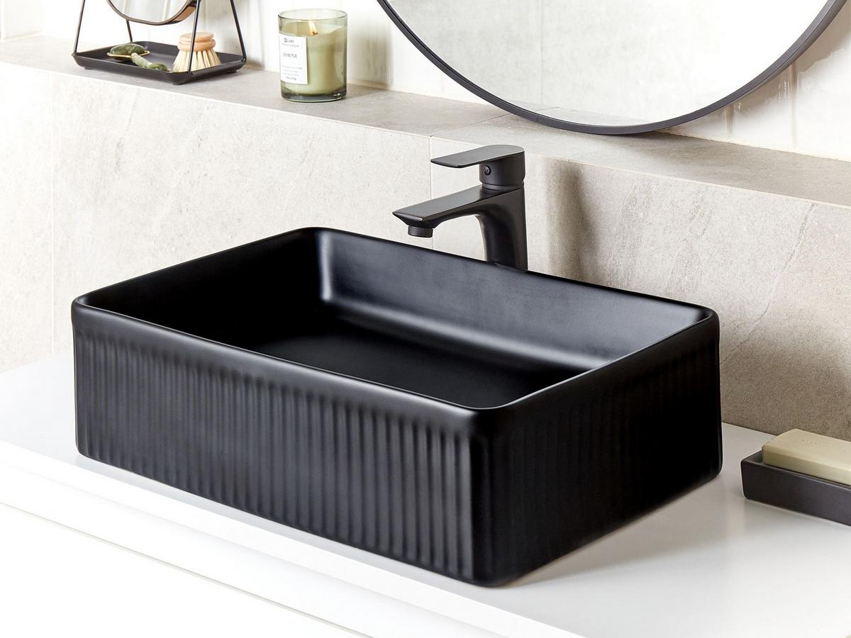 AUFSATZWASCHBECKEN Schwarz 50/34 cm Keramik Geldo - Schwarz, Keramik (50/13/34cm) - Beliani