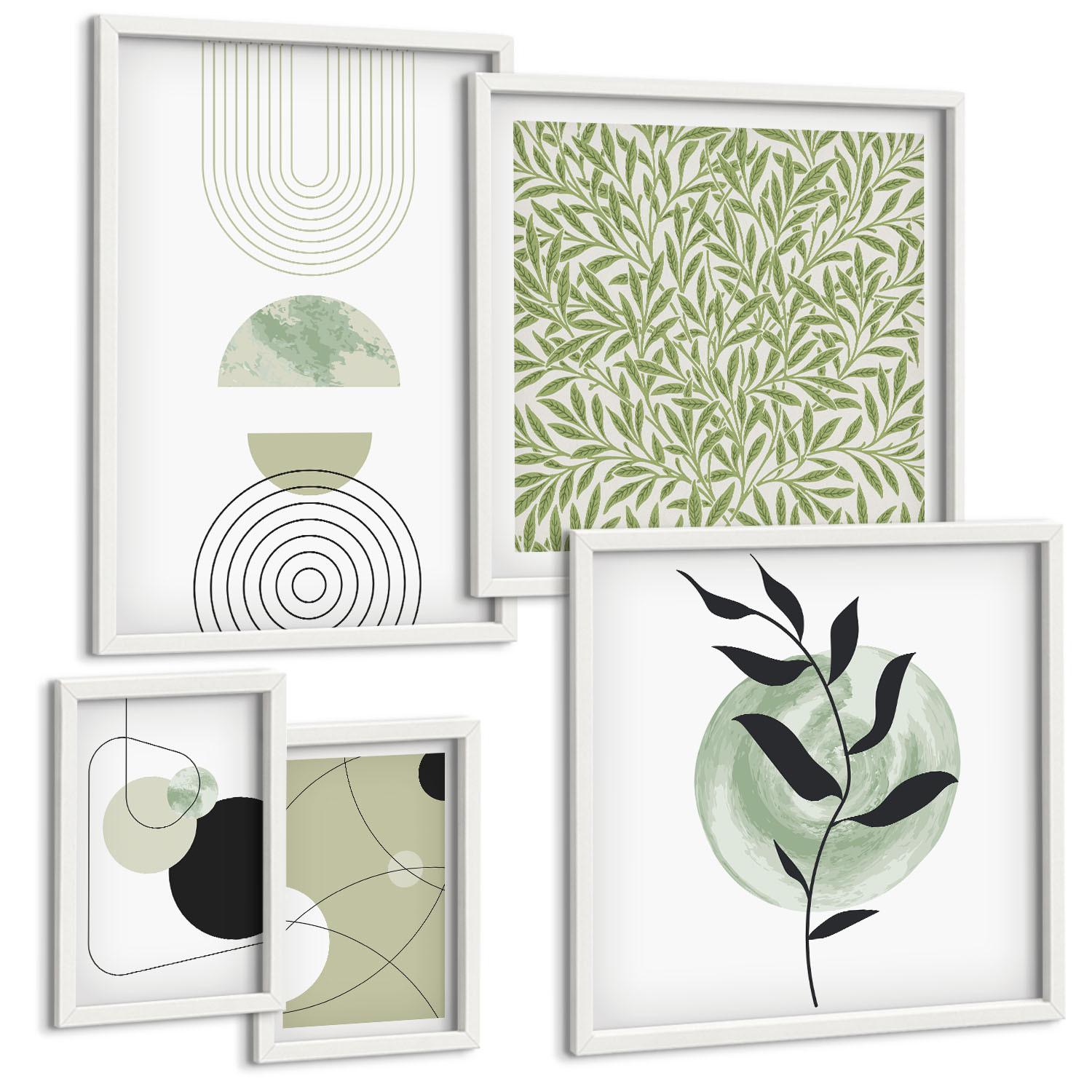 BILDER SET 5er Set - 50x50 cm & 20x30 cm & 40x60 cm Weißer Rahmen - Abstrakte Formen und Farben - Weiß, Kunststoff (40/60cm) - TULUP