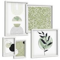 BILDER SET 5er Set - 50x50 cm & 20x30 cm & 40x60 cm Weißer Rahmen - Abstrakte Formen und Farben - Weiß, Kunststoff (40/60cm) - TULUP
