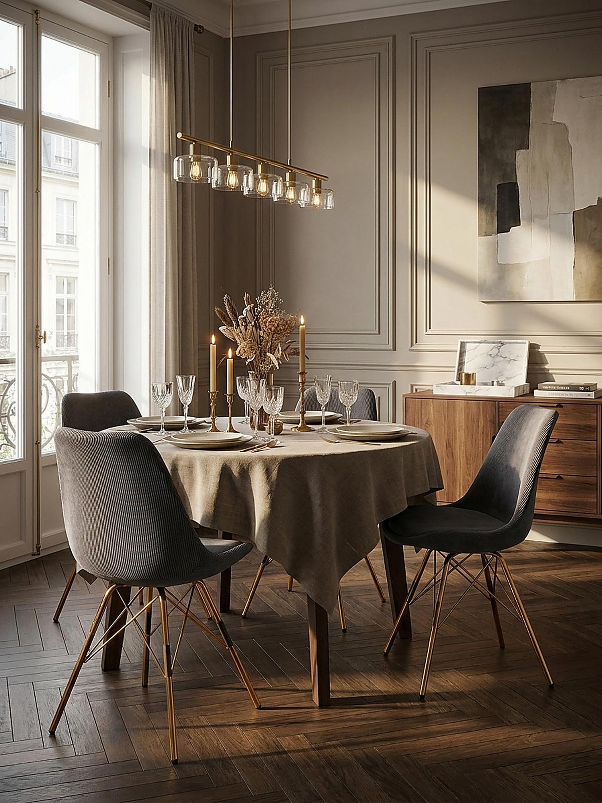 ESSZIMMERSTUHL 2er Set Cordstoff mit Metallgestell Schalenform Skandinavisch gepolstert, Anthrazit 48x58x85 cm - Anthrazit/Goldfarben, Textil/Metall (48/85/58cm) - KADIMA DESIGN