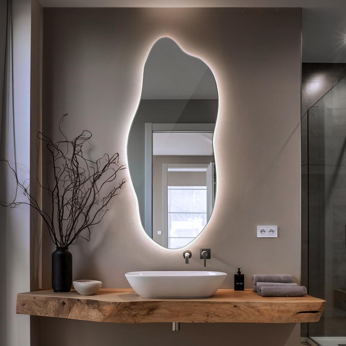 LED SPIEGEL 45x100 cm Asymmetrisch Kaltweiß 6500K - Blaugrau, Glas (45/100/0.4cm) - TULUP