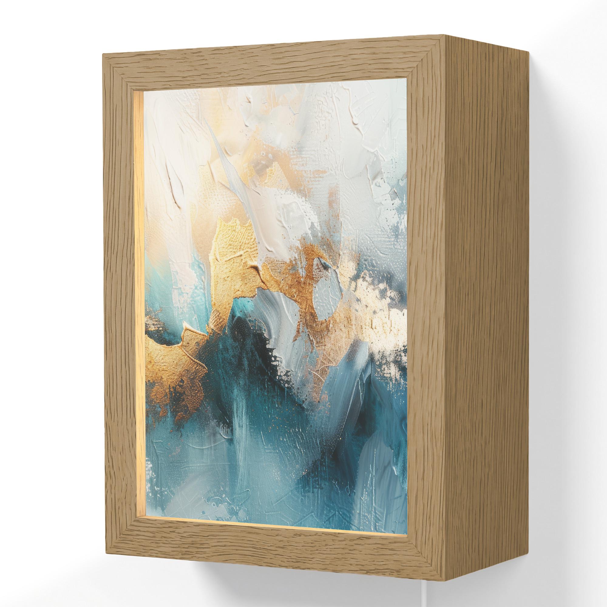WANDLEUCHTE Abstrakt - Kunst - Gold - Blau 15x20 cm - Türkis, Holzwerkstoff (15/20/8cm) - OnlyWow