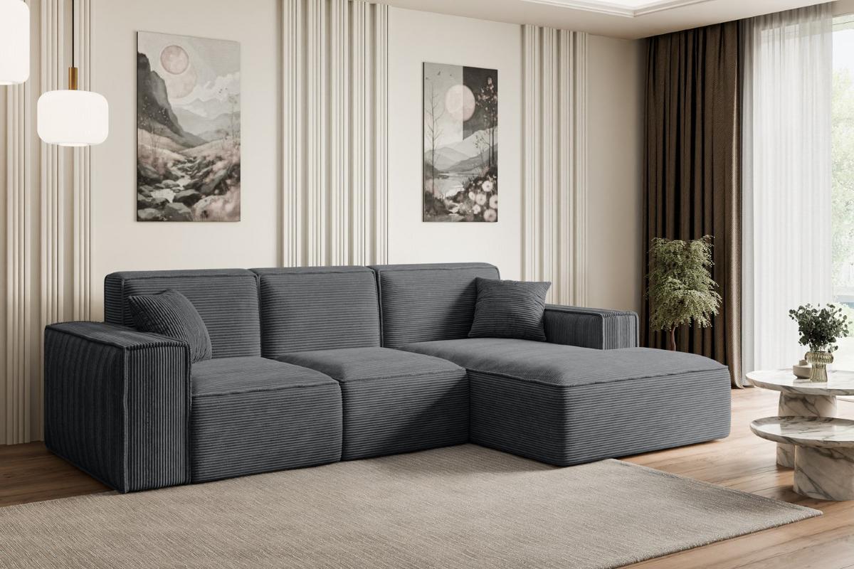 ECKSOFA Ottomane Rechts SERRA-L - 266x169x80 cm Dunkelgrau Cord - Dunkelgrau/Schwarz, Holzwerkstoff/Kunststoff (266/169cm) - ALTDECOR