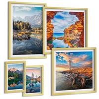 BILDER SET 5er Set - 50x50 cm & 20x30 cm & 40x60 cm Goldrahmen - Aussicht Paris New York Treppen - Goldfarben, Kunststoff (40/60cm) - TULUP
