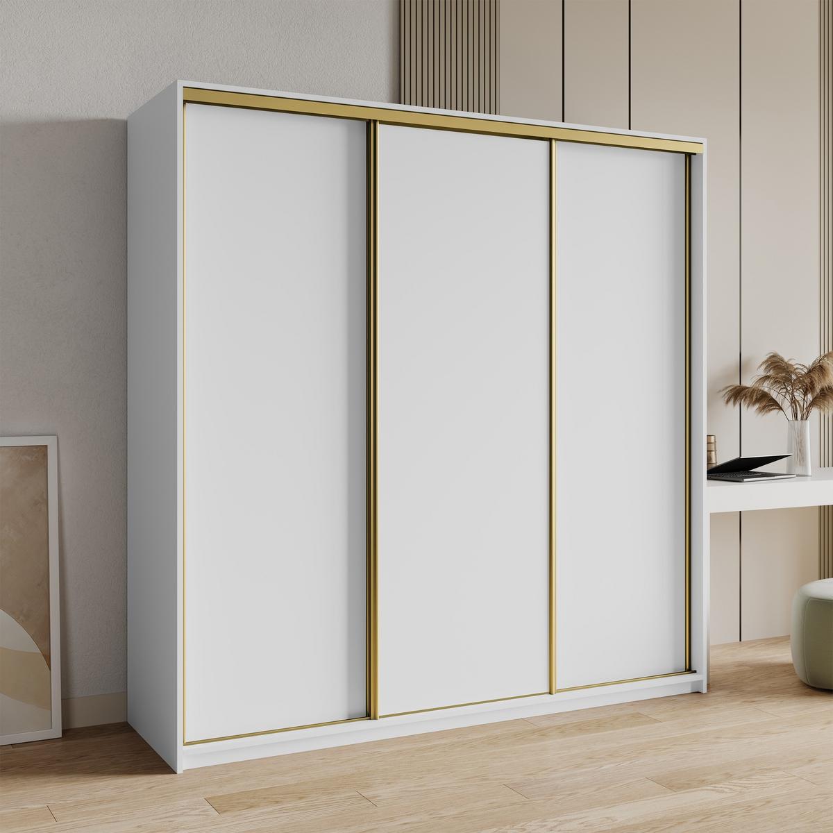 SCHWEBETÜRENSCHRANK NISSE 200/205/60 cm 3-türig Weiß - Weiß, Holzwerkstoff (200/205/60cm) - MASSENO