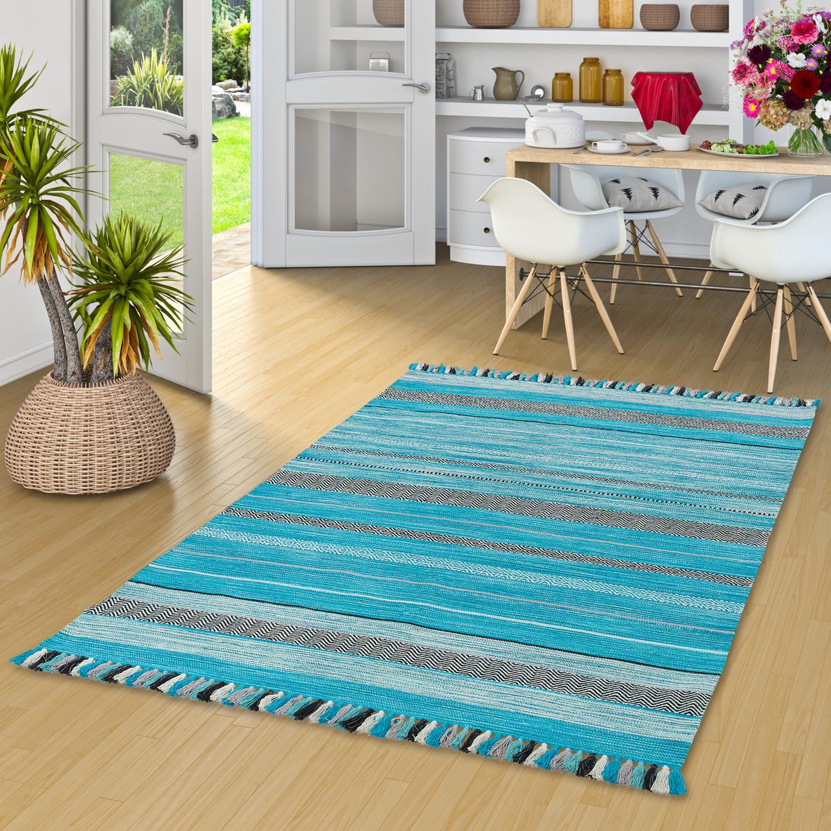 NATUR TEPPICH KELIM KALLEEN - Türkis, Textil (200/300cm) - Pergamon